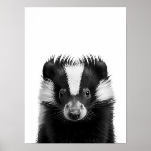 Skunk Woodland Modern Portret zwart wit Poster