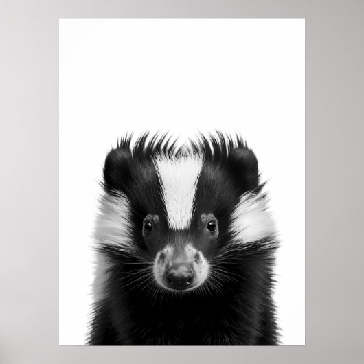 Skunk Woodland Modern Portret zwart wit Poster (Voorkant)