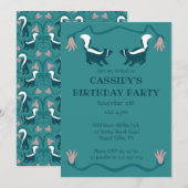 Skunks and Flowers Donker Blauwgroen Groen Verjaar Kaart (Voorkant / Achterkant)