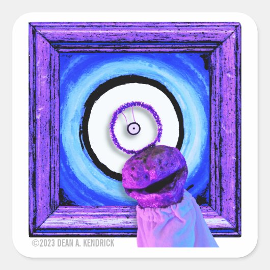 Skwot Boven Assie de Barker op Oog Alien Vierkante Sticker (Voorkant)