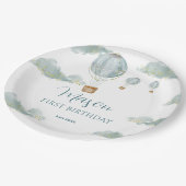 Sky Adventure Blue Hete Luchtballon Eerste Verjaar Papieren Bordje (Gekanteld)