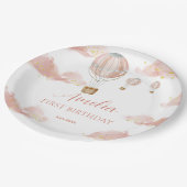 Sky Adventure Roze Hete Luchtballon Eerste Verjaar Papieren Bordje (Gekanteld)