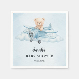 Sky Adventure Schattige Teddy Bear Pilot Baby show Servet