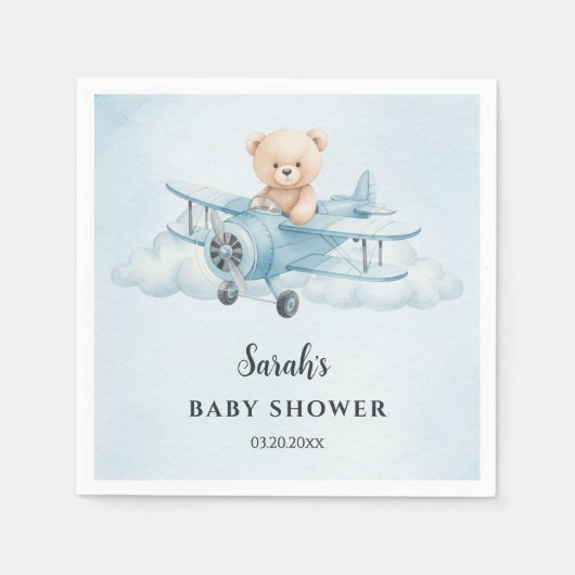 Sky Adventure Schattige Teddy Bear Pilot Baby show Servet (Voorkant)