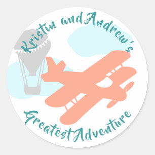 Sky Adventure Transportation Baby shower Ronde Sticker