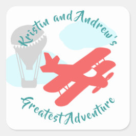 Sky Adventure Transportation Baby shower Vierkante Sticker