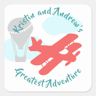 Sky Adventure Transportation Baby shower Vierkante Sticker
