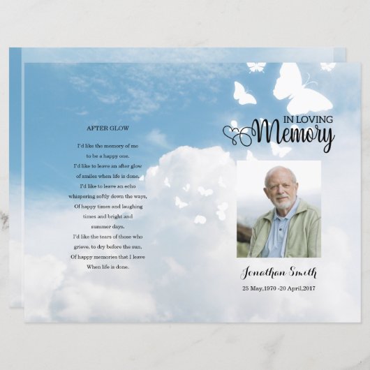 Sky and Butterfly Funeral Programme sjabloon (Voorkant / Achterkant)