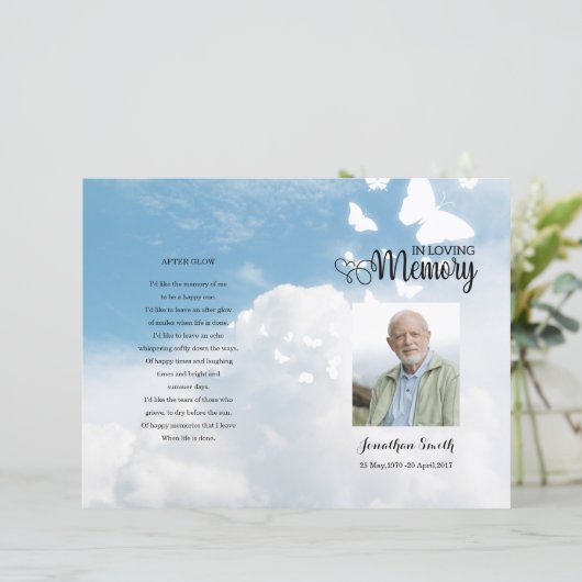 Sky and Butterfly Funeral Programme sjabloon (Staand voorkant)
