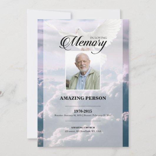 Sky and Dove Funeral Kaart Sjabloon (Voorkant)