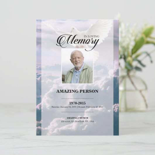 Sky and Dove Funeral Kaart Sjabloon (Staand voorkant)