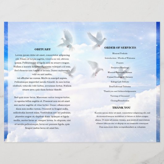 Sky and Dove Funeral Program sjabloon (Achterkant)