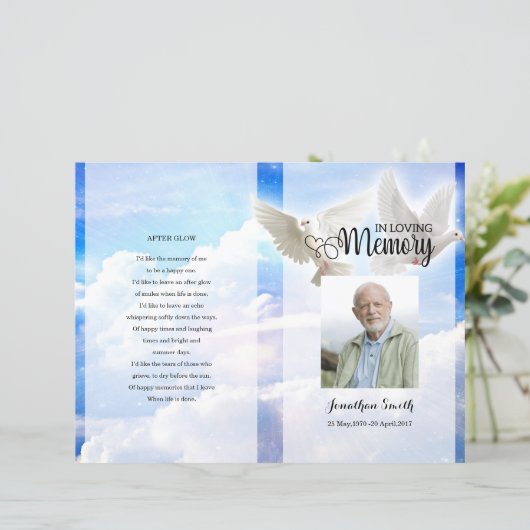 Sky and Dove Funeral Program sjabloon (Staand voorkant)