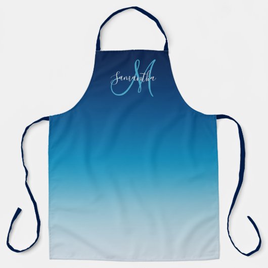 Sky and Ocean Blauwgroen Blue Ombre Monogrammed Schort (Voorkant)