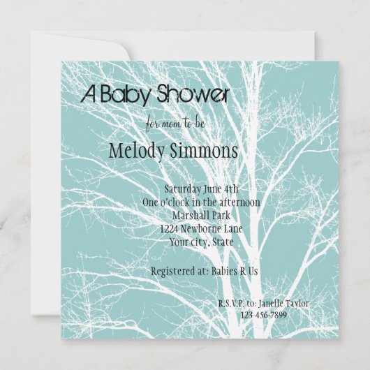 Sky and White Tree Baby shower nodigt uit Kaart (Achterkant)