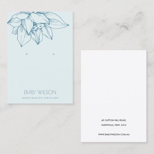 SKY AQUA BLAUWGROEN BLUE LOTUS SIMPLE EARRING DISP VISITEKAARTJE (Voorkant / Achterkant)