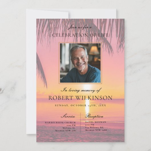 Sky Beach Sunset viering van het leven Begrafenisf Kaart (Voorkant)