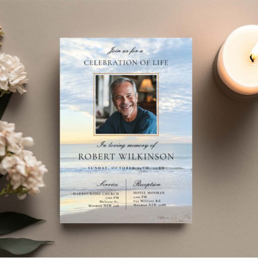 Sky Beach viering van het leven Begrafenisfoto Kaart