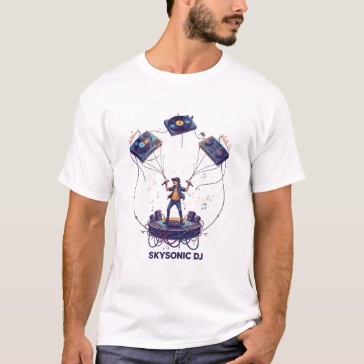 Sky Beats DJ Tee – Waar Muziek Haar Vleugels Krijg T-shirt (Voorkant)
