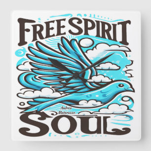 Sky Bird met Free Spirit en Soul Vierkante Klok