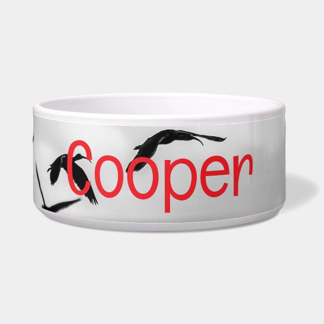 Sky Birds Pet Bowl met COOPER Tekst Voerbakje (Voorkant)