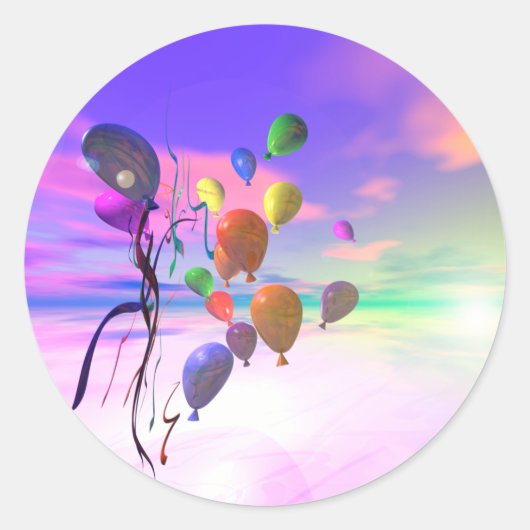 Sky Birthday-ballonnen Ronde Sticker (Voorkant)