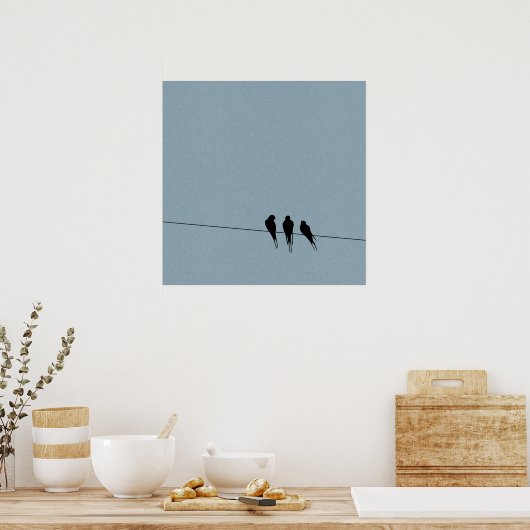 Sky Blackbird Silhouette op Wire Poster (Keuken)