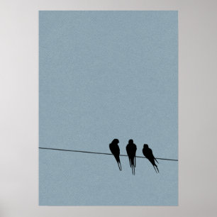 Sky Blackbird Silhouette op Wire Poster