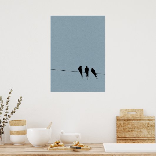 Sky Blackbird Silhouette op Wire Poster (Keuken)