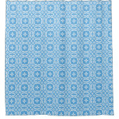 Sky Blauw en Wit Welsh Faux Tapestry Patroon Douchegordijn (Voorkant)