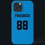 Sky Blauw en Zwart Sport Jersey Case-Mate iPhone Case<br><div class="desc">Voeg een naam en nummer(s) toe om deze aangepaste hemelsblauw en zwart sportshirt geïnspireerde telefoonhoes te personaliseren. Het is een uitstekend cadeau voor een sportfan of sporter. De opties voor het wijzigen van de kleur en de tekengrootte zijn beschikbaar.</div>