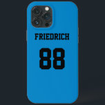 Sky Blauw en Zwart Sport Jersey Case-Mate iPhone Case<br><div class="desc">Voeg een naam en nummer(s) toe om deze aangepaste hemelsblauw en zwart sportshirt geïnspireerde telefoonhoes te personaliseren. Het is een uitstekend cadeau voor een sportfan of sporter. De opties voor het wijzigen van de kleur en de tekengrootte zijn beschikbaar.</div>