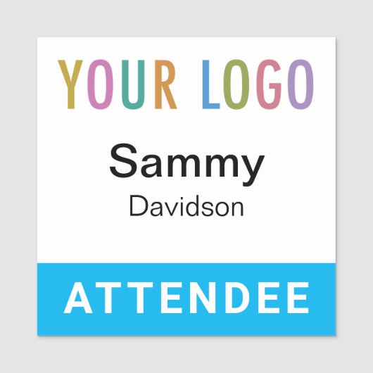 Sky Blue 2x2 Attendee Badge Logo Pin of Magnetisch (Voorkant)