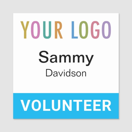 Sky Blue 2x2 Vrijwilliger Badge Logo Pin of Magnet (Voorkant)