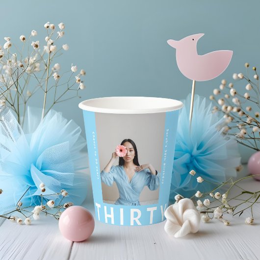 Sky Blue 30th Birthday Drink Cups – gepersonalisee Papieren Bekers