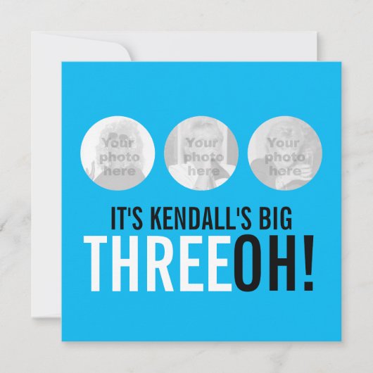 Sky blue 30th THREEOH! Fotoverjaardag Kaart (Voorkant)