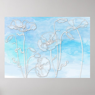Sky Blue Abstracte Waterverf en blauw 3 Poster