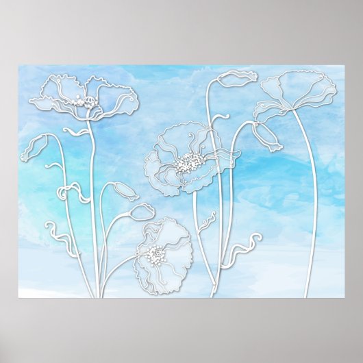 Sky Blue Abstracte Waterverf en blauw 3 Poster (Voorkant)