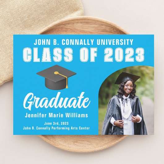 Sky Blue Afstuderen Foto Custom Afstuderen Aankondiging