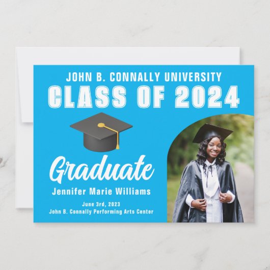 Sky Blue Afstuderen Foto Custom Afstuderen Aankondiging (Voorkant)