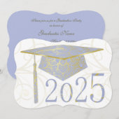Sky Blue and Gold Floral Pet 2025 Afstudeerfeest Kaart (Voorkant / Achterkant)