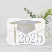 Sky Blue and Gold Floral Pet 2025 Afstudeerfeest Kaart (Staand voorkant)