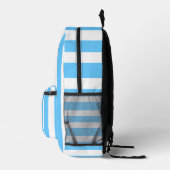 Sky Blue and White Cabana Stripes Bedrukte Rugzak (Rechts)