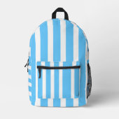Sky Blue and White Cabana Stripes Bedrukte Rugzak (Voorkant)