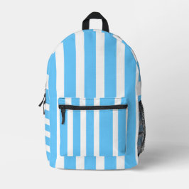 Sky Blue and White Cabana Stripes  Bedrukte Rugzak