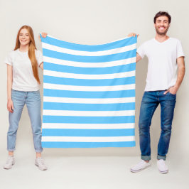 Sky Blue and White Cabana Stripes Fleece Deken