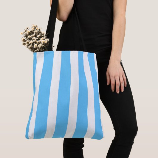 Sky Blue and White Cabana Stripes  Tote Bag (Dichtbij)