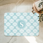 Sky Blue and White Seashell Coastal Monogram Badmat