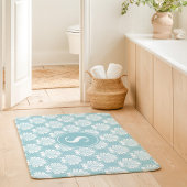 Sky Blue and White Seashell Coastal Monogram Badmat