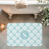 Sky Blue and White Seashell Coastal Monogram Badmat